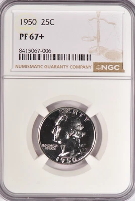 1950 Washington Quarter Proof NGC PF 67+ PR67+ Gem Coin 25C - Image 1 of 2