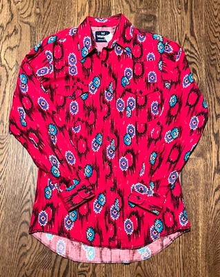 Vintage Wrangler Shirt Button Up Medium Cowboy Western Brushpopper Rodeo Aztec - Image 1 of 3