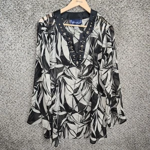 Susan Graver Top Womens Plus 2X Black Chiffon Sheer Embellished V Neck Blouse - Imagen 1 de 7