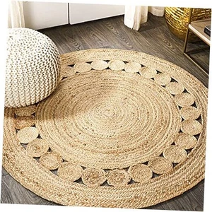 RNF101A-4R Dalia Rotondo Iuta Naturale Boho Cerchio da Interno-Tappeto, Naturale - Foto 1 di 7