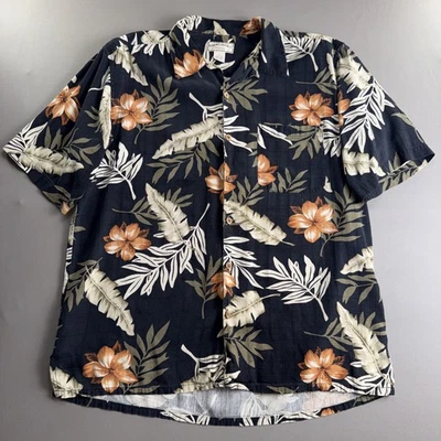 Boca Classics Island Wear Silk Button Down Men's Large Floral Palm Black Shirt - Image 1 of 4