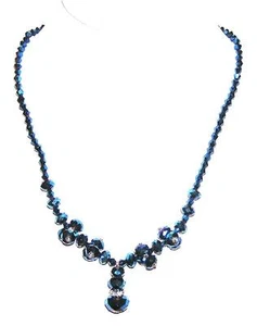 NECKLACE N54 18" Long Beautiful METALLIC BLUE CRYSTAL - Picture 1 of 1