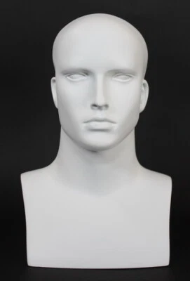 MANNEQUINSSHOP 16 in H Male Mannequin Head Bust Form Display Mannequin Matte White MH7-WT