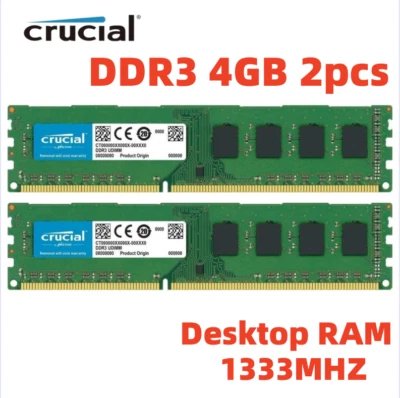 CRUCIAL DDR3 1333 MHz 8 GB 2 x 4 GB PC3-10600 desktop 240 pin memoria DIMM RAM 8G 4G - Immagine 1 di 4