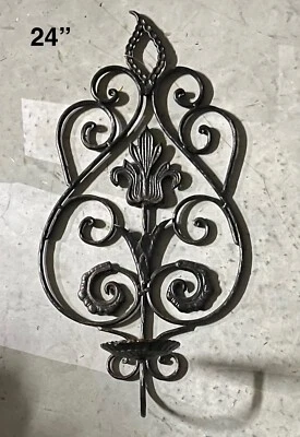 Large Heavy Forged Iron Farmhouse Rustic Ornate Scrolled Candle Wall Sconce 24” - Image 1 of 4