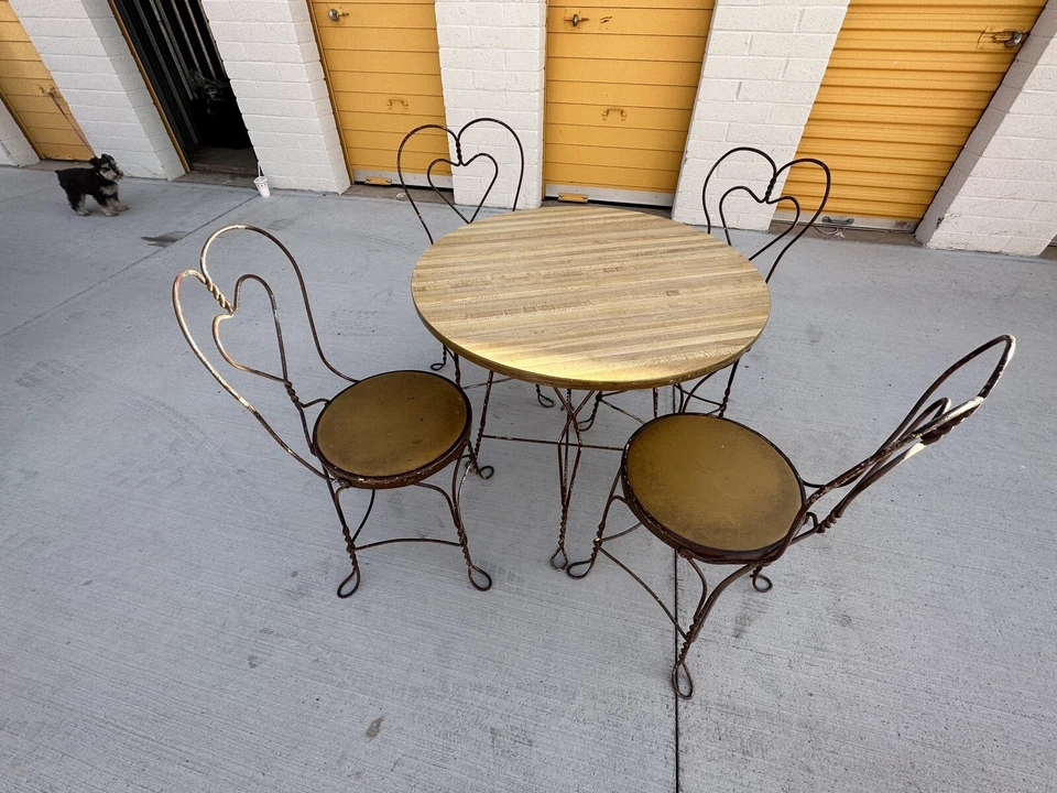 Vintage Ice Cream Parlor Table and 4 Chairs - Image 1 of 4