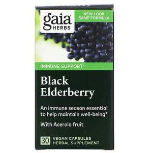 2 X Gaia Herbs, Black Elderberry with Acerola Fruit, 30 Vegan Capsules - Picture 1 of 3