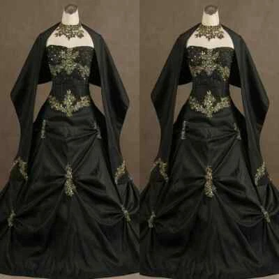 Готическое свадебное платье с плащом золото блестками винтажный черный тафта свадебное платье - Изображение 1 из 4