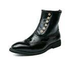 Men High Top Faux Leather Brogue Boots Shoes Shiny Button Wingtip Business Zha19
