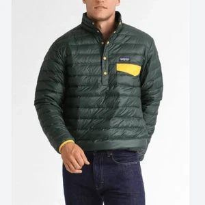 Patagonia Down Snap T Pullover Puffer Coat Jacket Green Yellow Mens XL - Picture 1 of 7