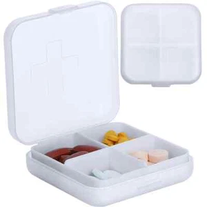 Pillendose 4 Fächer Tablettenbox Medikamentenbox Pillen Box Dose Organizer Weiß - Bild 1 von 9