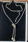 Vintage Silver-tone Saphire Blue & Clear Rhinestone Dangly Chain NECKLACE