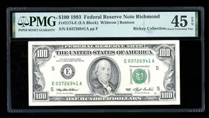 DBR 1993 $100 FRN Richmond Fr. 2174-E PMG 45 EPQ Serial E03726941A - Picture 1 of 2