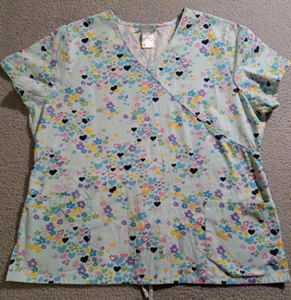SB Scrubs Damen Blumenmuster V-Ausschnitt Kurzarm Peeling medizinisches Top zum Binden / Größe XL - Bild 1 von 8