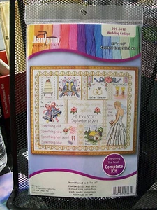 WEDDING COLLAGE JANLYNN CROSS STITCH KIT PATTERN BELLS CAKE BIRDS RINGS CHURCH - Picture 1 of 1