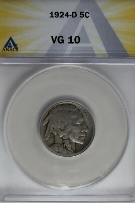 1924-D .05 ANACS  VG 10  Buffalo Nickel, Indian Nickel, 5 Cent Piece - Image 1 of 2