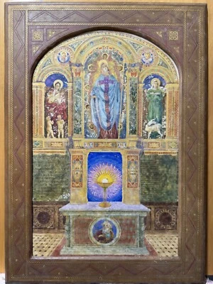 Catholic Sacred Image Illustrated Art Watercolor Mixed Technique Italy Vintage  - Image 1 of 4
