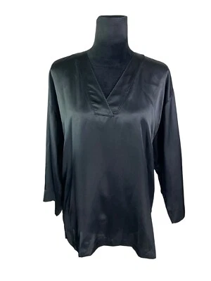 Camisa para dormir Natori negra satinada manga kimono ancha talla S Foto 1 de 4
