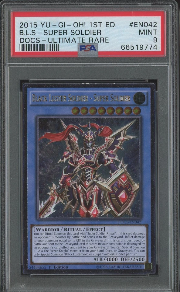 YuGiOh 1st Edition Black Luster Soldier Super Soldier Ultimate DOCS-EN042 PSA 9 - Image 1 of 1