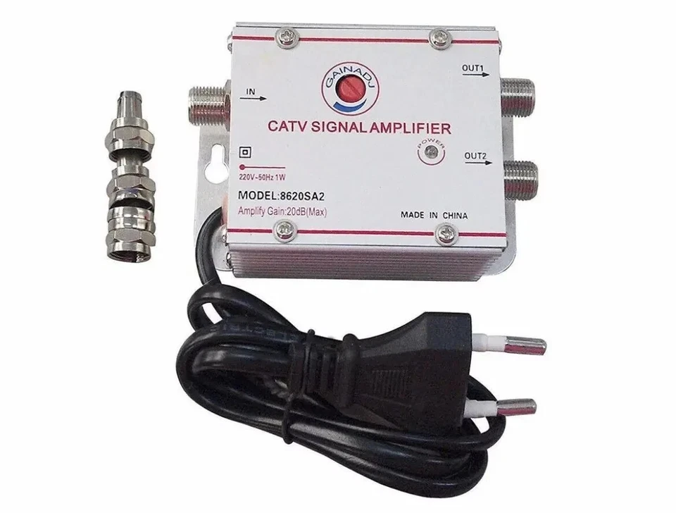 AMPLIFICATORE SEGNALE ANTENNA TV 2 USCITE DIGITALE TERRESTRE DECODER SDOPPIATORE - Immagine 1 di 1