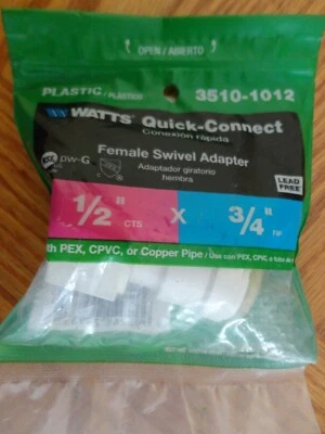 Watts Quick Connect 1/2" CTS x 3/4" FIP Female Swivel Adapter Push Fit PEX CPVC - Image 1 of 4
