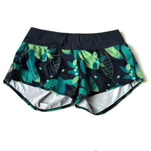Oiselle Damen 8 Blatt Druck Laufshorts Roga grün blau sportlich 4" Schrittlänge - Bild 1 von 7