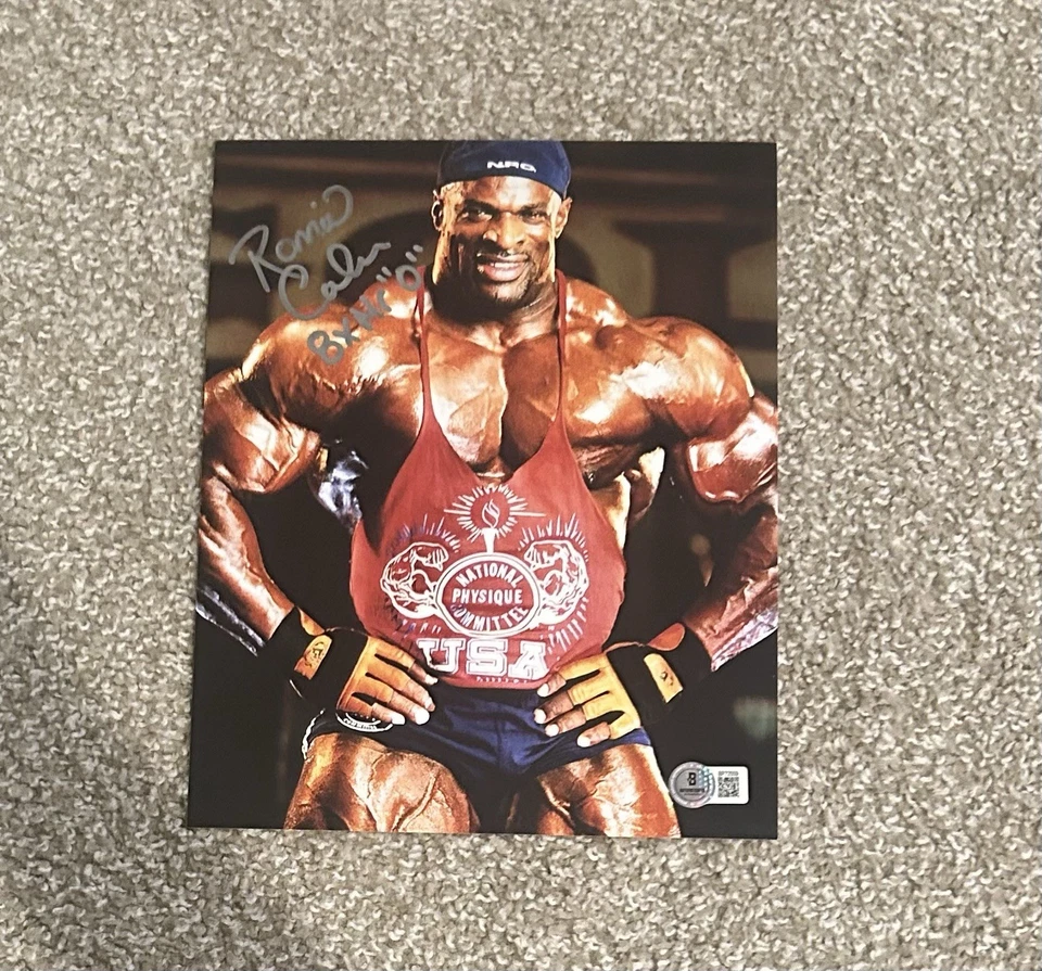 Foto autografiada firmada por Ronnie Coleman 8x10 con MR OLYMPIA 8X BAS BECKETT Foto 1 de 1