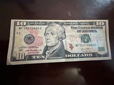 $10 Bill with Fancy serial number MF 55579888 E - Image 1 of 2