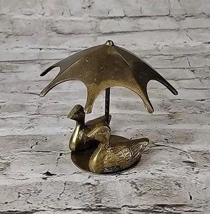 Vintage Brass 2 Ducks under Umbrella figurine made in India - Picture 1 of 4