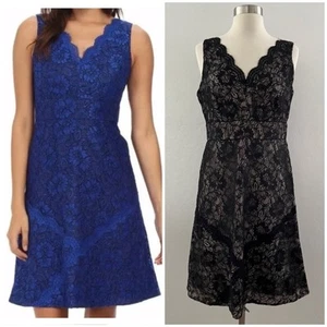 Calvin Klein Scalloped Lace Dress V-Neck Sleeveless Cocktail Party Black Size 6 - Picture 1 of 14