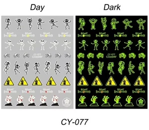 Nail Art Stickers NEW!! GLOW IN THE DARK, HALLOWEEN SKELETONS  CY-077 - Picture 1 of 1