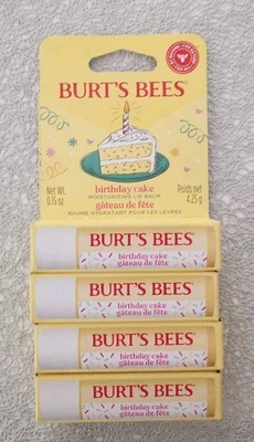 🌟 4x4.25g 🐝 Burt's Bees🐝 Moisturising Lip Balm Birthday Cake 100% Natural 🌟
