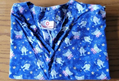 Scrub Top Shirt Womens Short Sleeve Medium Dental Tooth Fairy White Cross Blue - Image 1 of 4