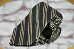 Jhane Barnes Men's Tie Gray & Gold Striped Woven Silk Necktie 58 x 3.5 in - Picture 1 of 3