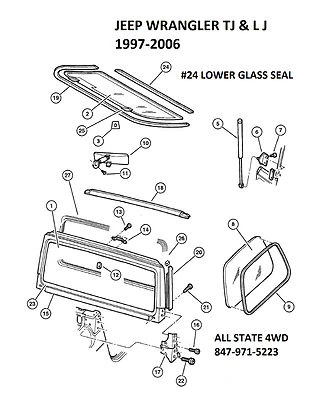 SE ADAPTA A JEEP WRANGLER TJ 1997-2006 TECHO RÍGIDO PUERTA LEVADIZA SELLO DE VIDRIO MOLDURA PARTE SUPERIOR A PORTÓN TRASERO Foto 1 de 4