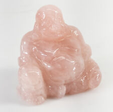 Antique Vintage Chinese Carved Rose Quartz Crystal Laughing Seated Buddha Figure