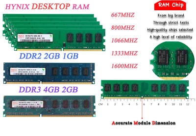 Hynix 4GB 2GB 1GB DDR2 DDR3 5300 6400 667 1600 Mhz DIMM RAM   Desktop Memory Lot - Image 1 of 4