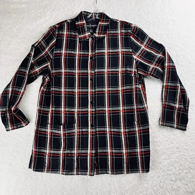 Chaqueta larga línea chaqueta camisa a presión mezcla de lino negro a cuadros para mujer talla 10 Foto 1 de 4