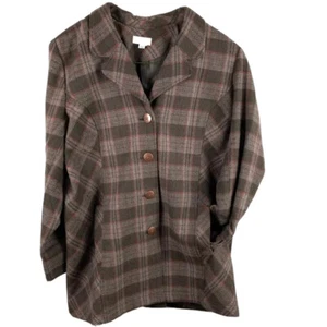 Abrigo para mujer Denim & Co marrón a cuadros muesca botones de solapa bolsillo manga larga XL nuevo - Imagen 1 de 9