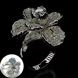 Anillos de anillo de dos colores con flores de boda para mujer talla 6-10 - Imagen 1 de 12