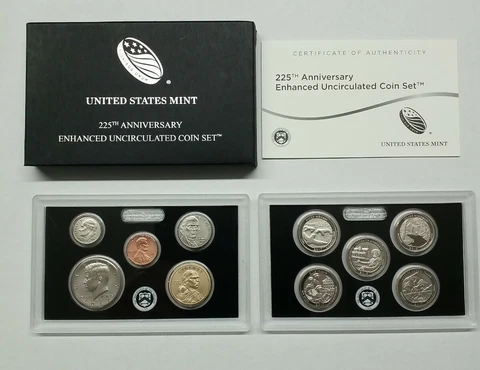 2017-S US Mint 225th Anniversary Enhanced Uncirculated 10 Coin Set OGP & COA Cover
