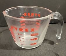 Vintage Pyrex 1 cup 8 oz Glass Measuring Cup Dotted Red Lettering Open Handle
