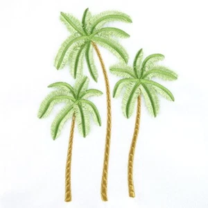 Tropical Palm Trees Tree WHITE BATHROOM SET HAND TOWELS EMBROIDERED - Picture 1 of 2
