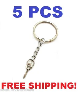 5 Pcs - Silver 24mm Split Key Ring Keychain With Extend Chain Eye Screw Pin DIY - Picture 1 of 2