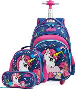 Girls Unicorn Rolling Backpacks Kids Backpack with Wheels for Girls School Ba...