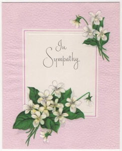 Tarjeta de simpatía americana en relieve de flores blancas de colección frente e interior - Imagen 1 de 2