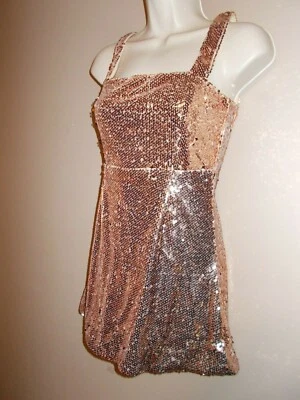 NUEVO CON ETIQUETAS BooHoo Mujer Talla 0 P Lentejuelas Oro Rosa Túnica Top Correas Forradas Cintura Alta Foto 1 de 4