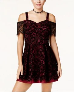Trixxi Juniors' Flocked Fit & Flare Dress. Sizes: 1 - Picture 1 of 4