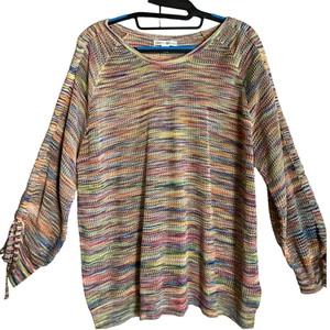 John Paul Richard Sweater Women's Size XL Blue Red Open Knit Long Sleeve Casual  - Picture 1 of 6