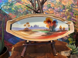 Vintage Mid-Century Chikaramachi Japan Hand Painted 12.25" Sushi Tray Lake Scene - Picture 1 of 5
